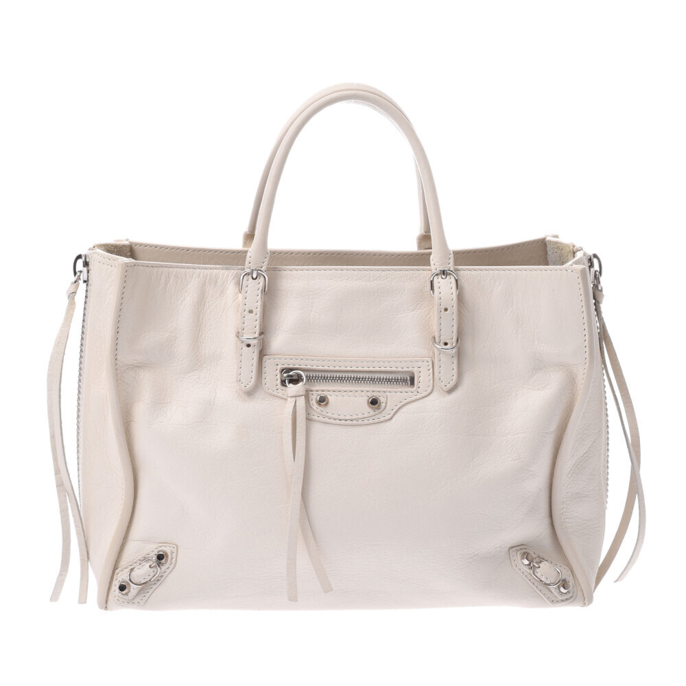 BALENCIAGA The Paper Bag Ivory White Calfskin Handbag